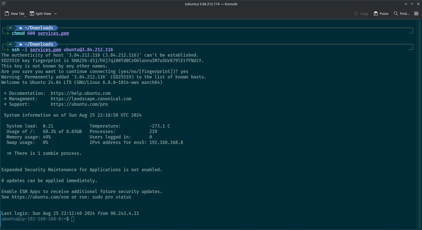 SSH from terminal using key pair .pem file