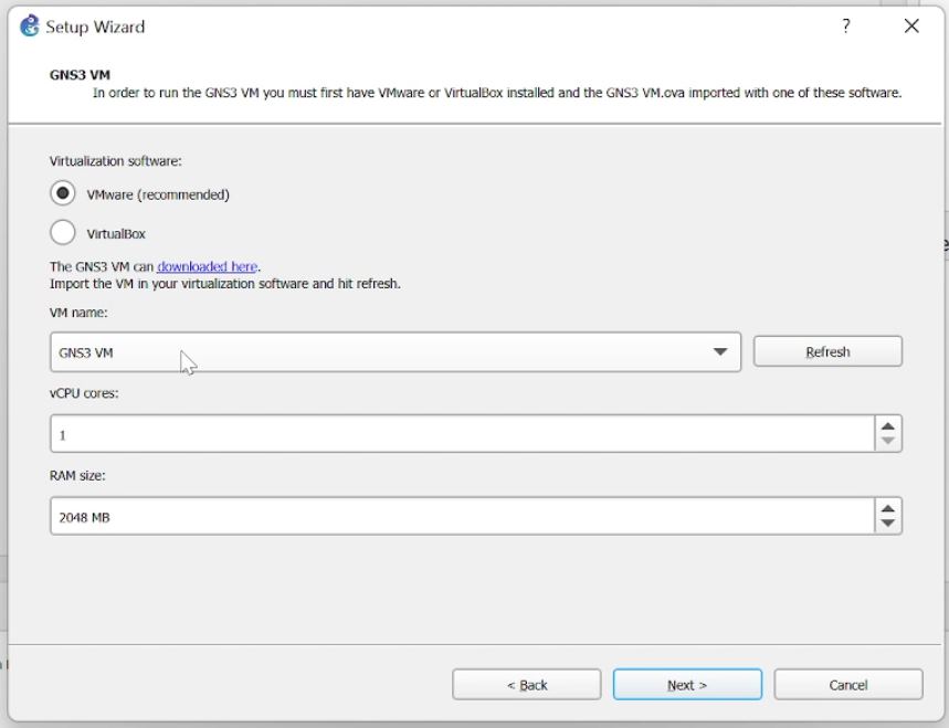 GNS3 VM connection & specs