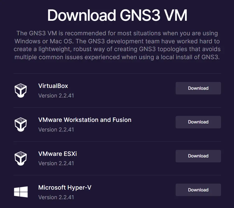 GNS3 VM editions