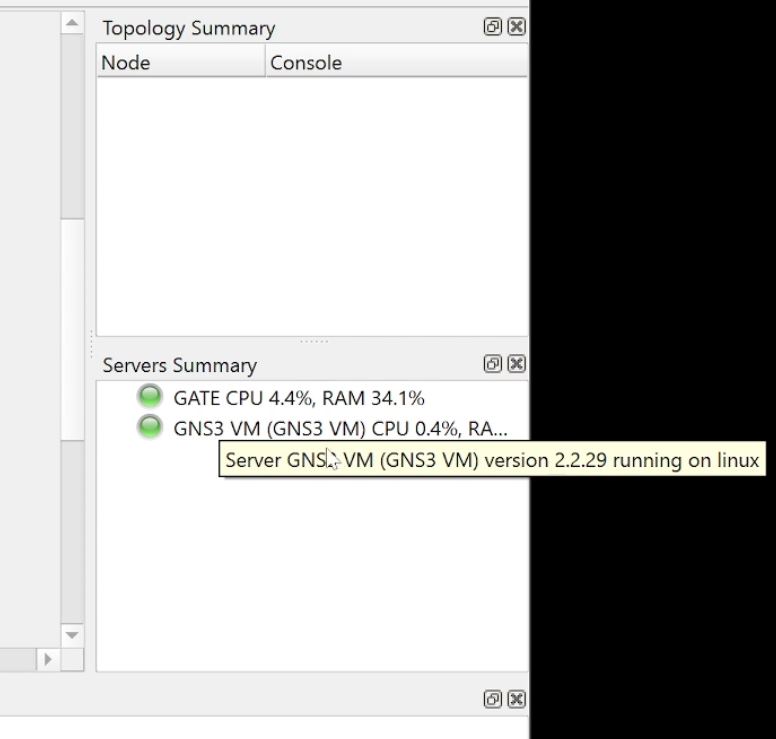 GNS3 server summary