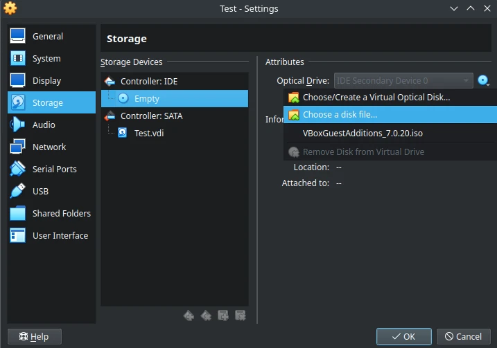 Mount ISO to a VM in VirtualBox